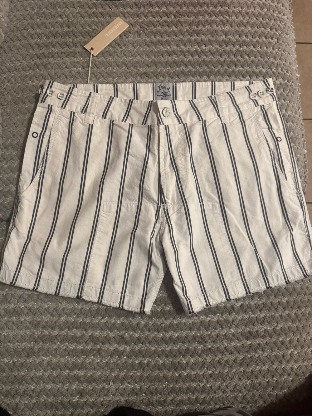Diesel White Shorts with black Pinstripes